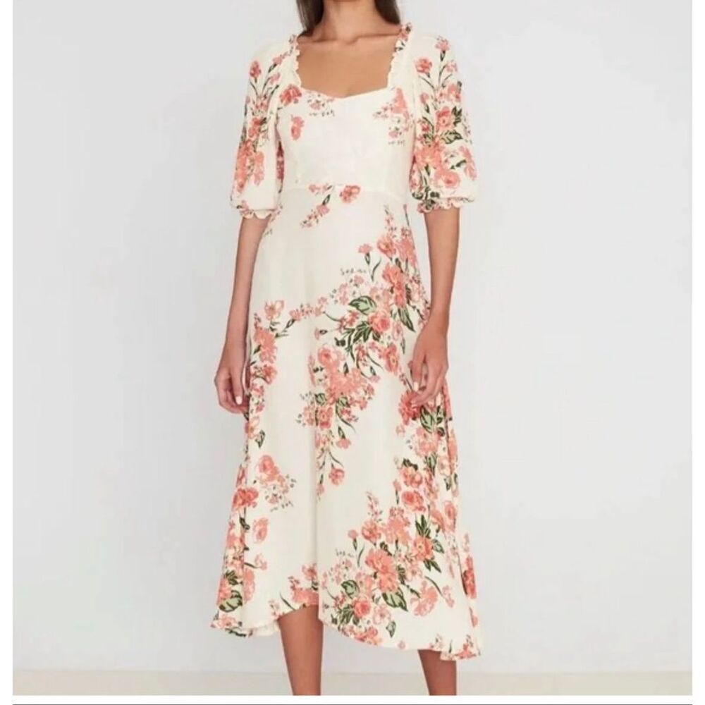 Faithfull the Brand Bronte Midi Dress in Magnolia Floral Print size L NWT